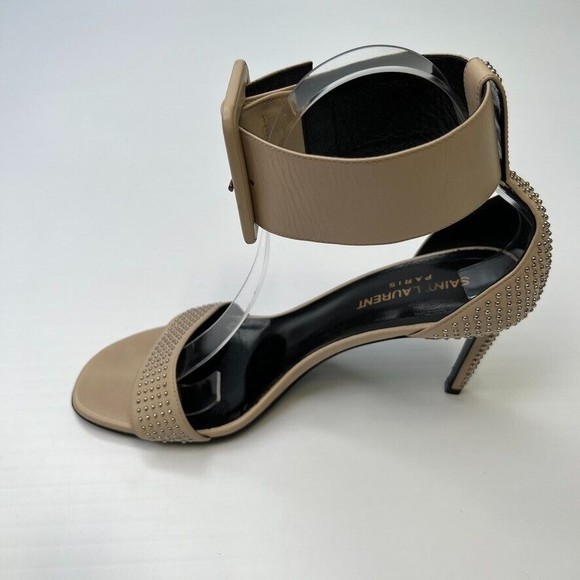 Saint Laurent Shoe Women 8.5 Jane Ankle Strap Italy Studs Heel Party Core 38.5 - Picture 4 of 14